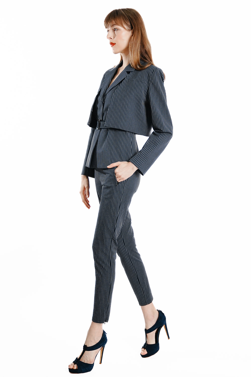 Jadina Cigarette Leg Pinstripe Trousers