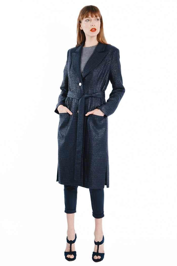 Sienna Maxi Tweed Coat with side zippers
