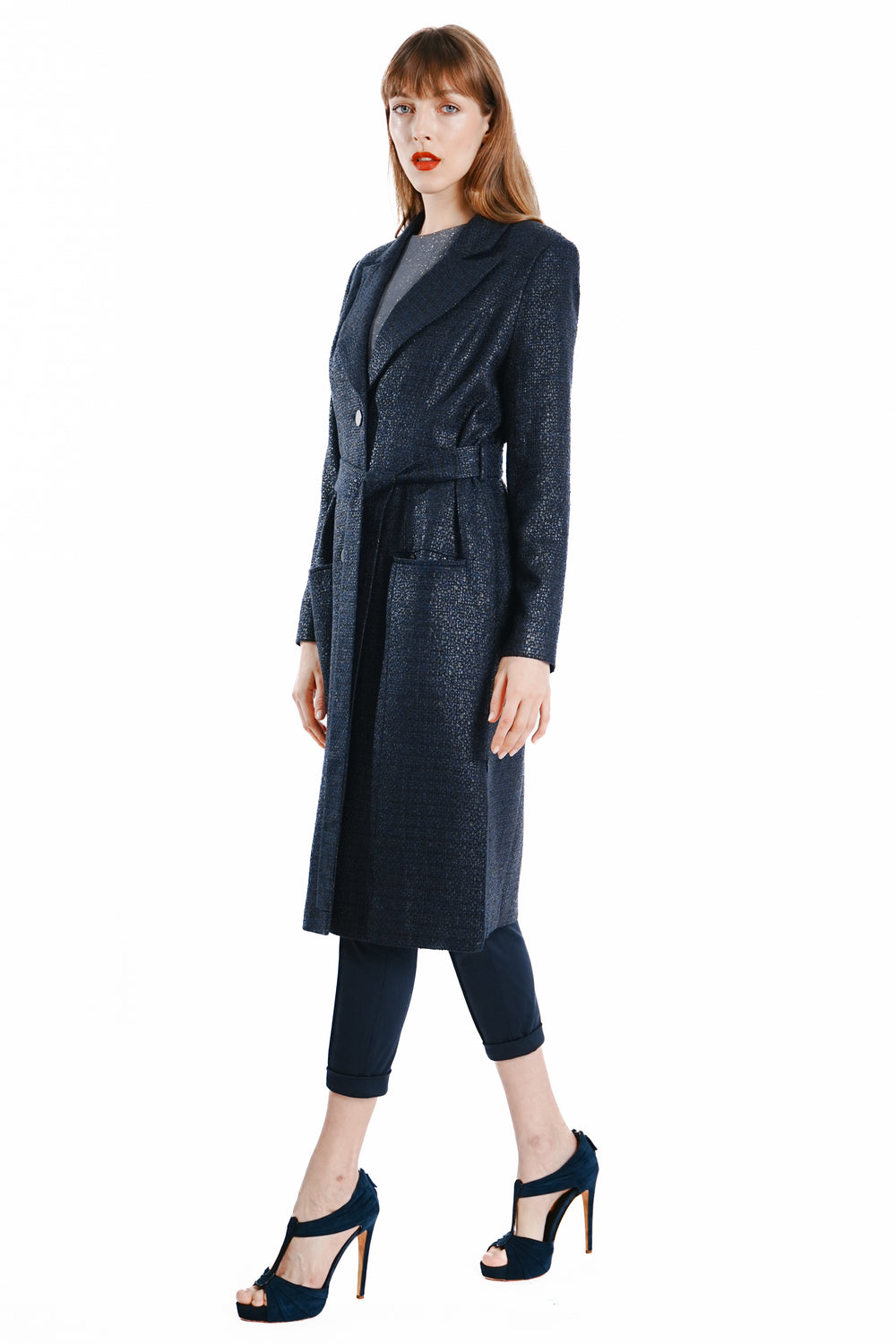 Sienna Maxi Tweed Coat with side zippers
