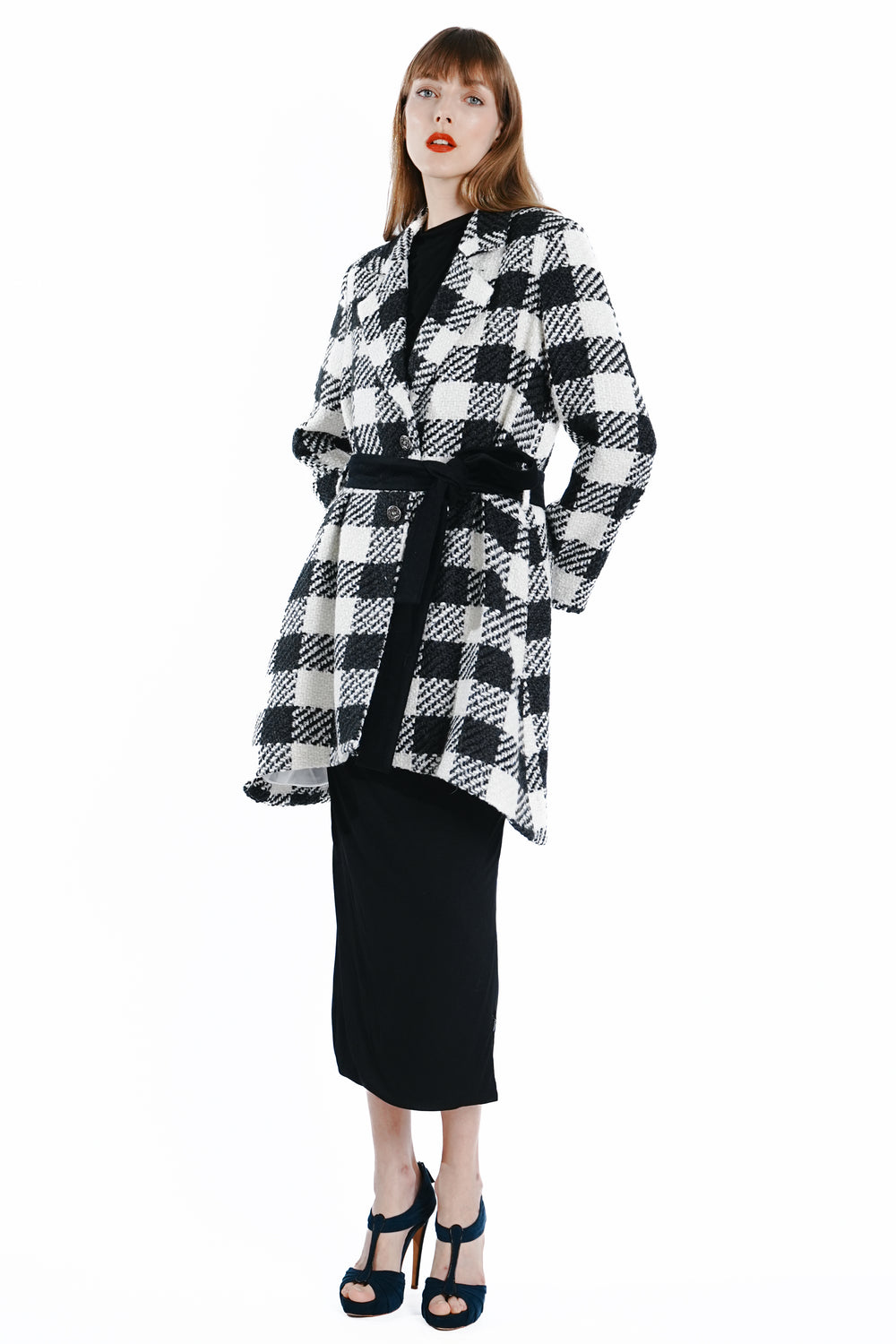 Adela Luxe Wool Checkered A-Line Coat