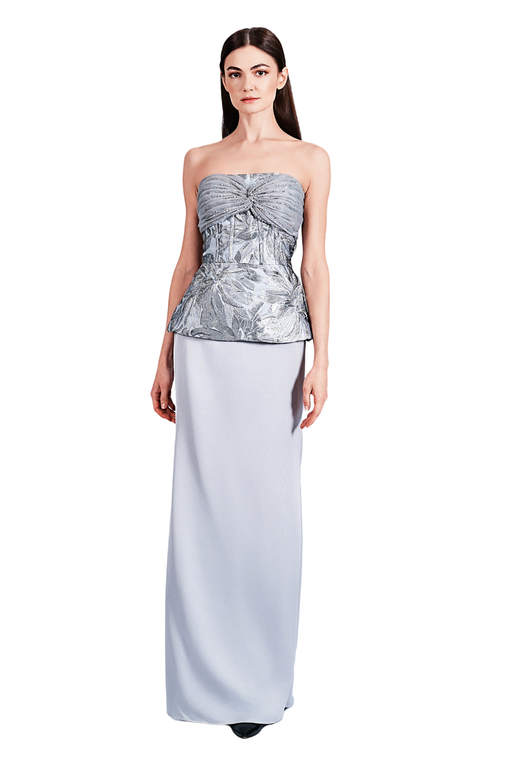 Evangelyn Strapless Jacquard and Satin Gown