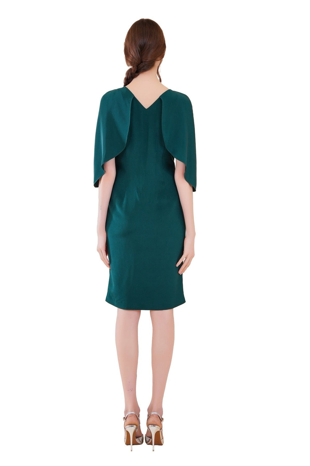 Reva Cape Sleeves Silk Crepe Dress