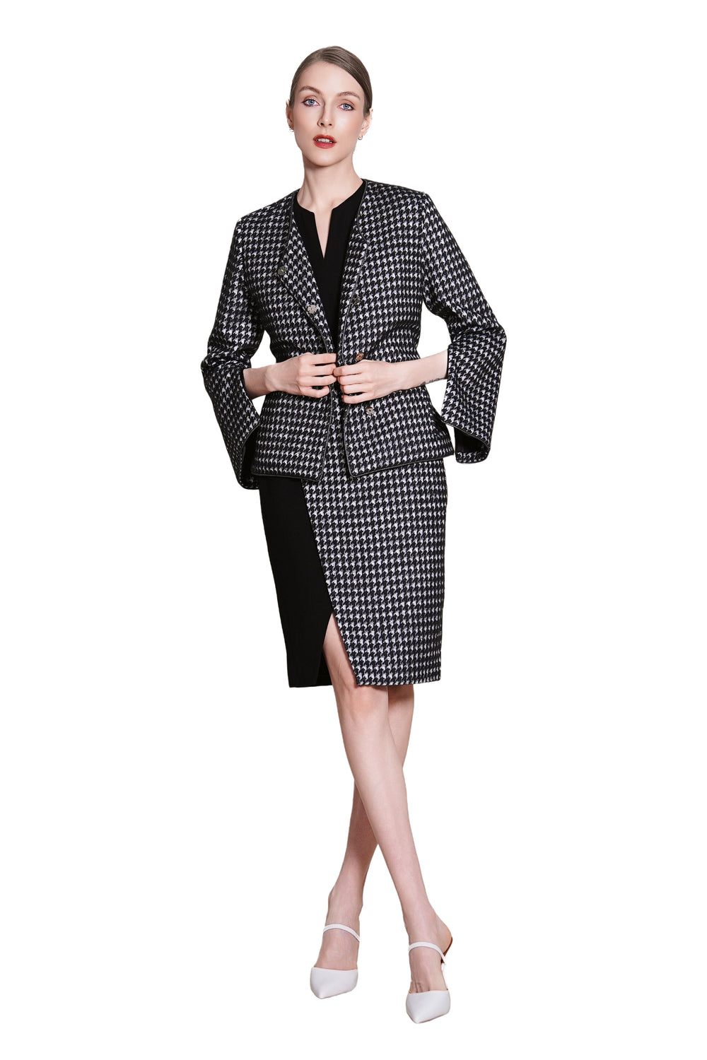 Reese Houndtooth Wool Tie Waist Jacket