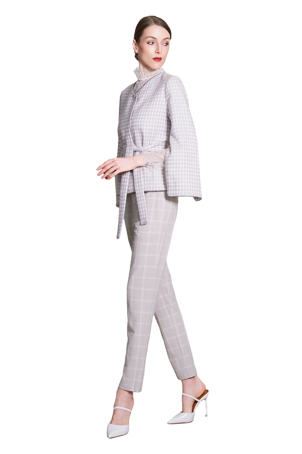 Reese Houndtooth Wool Tie Waist Jacket