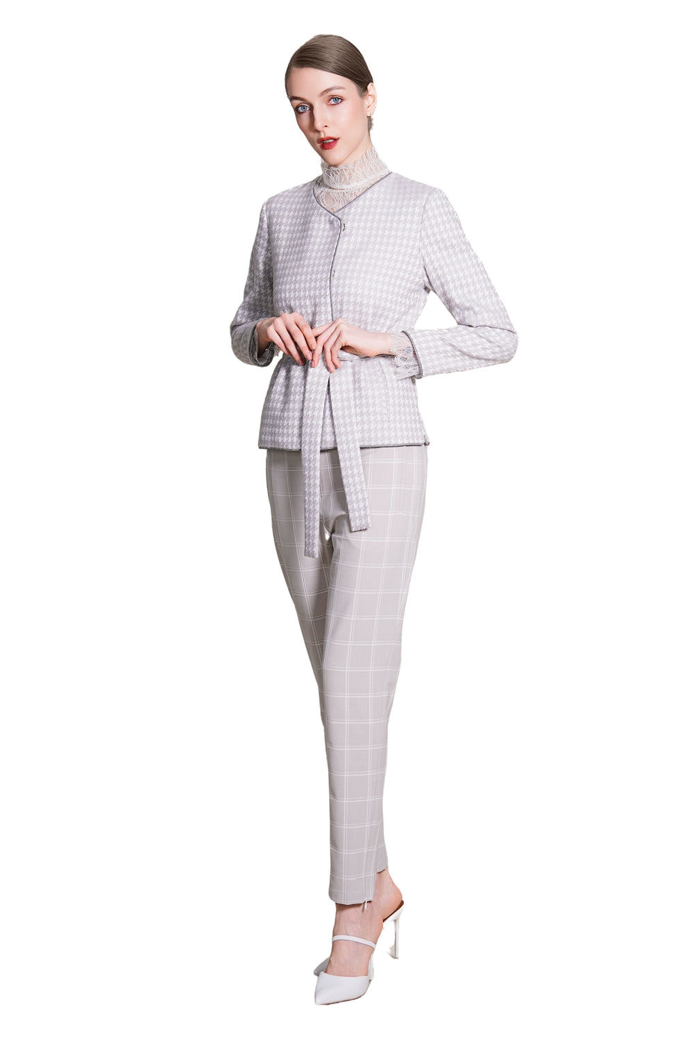 Reese Houndtooth Wool Tie Waist Jacket