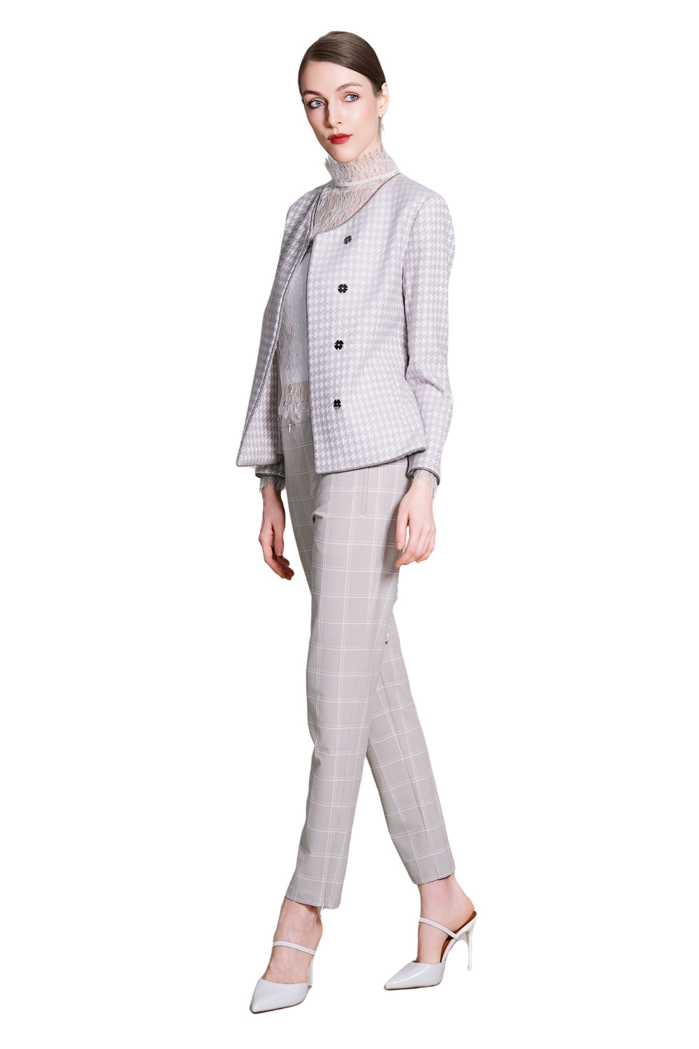 Reese Houndtooth Wool Tie Waist Jacket