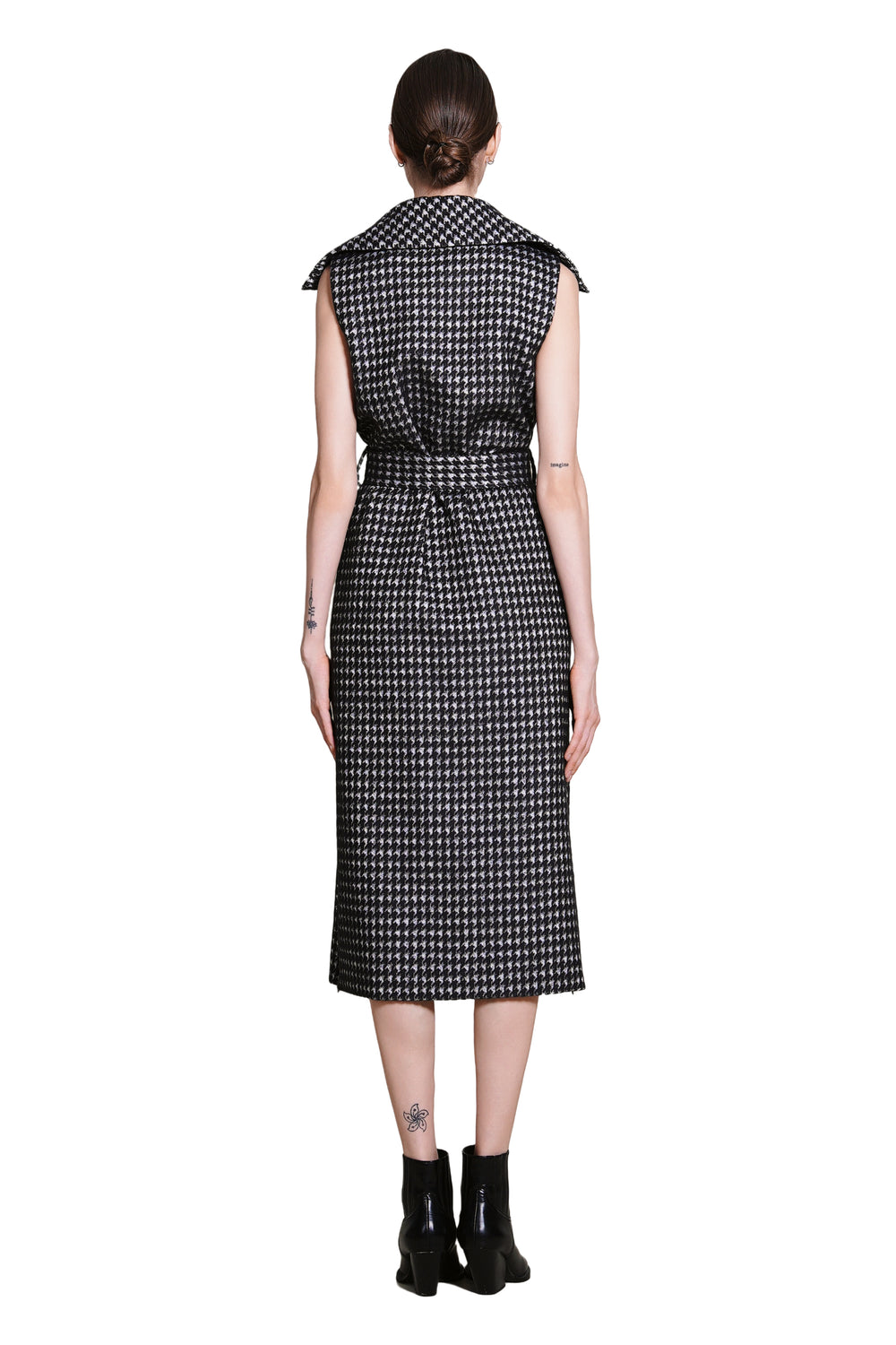 Bea Houndtooth Wool Maxi Sleeveless Trench