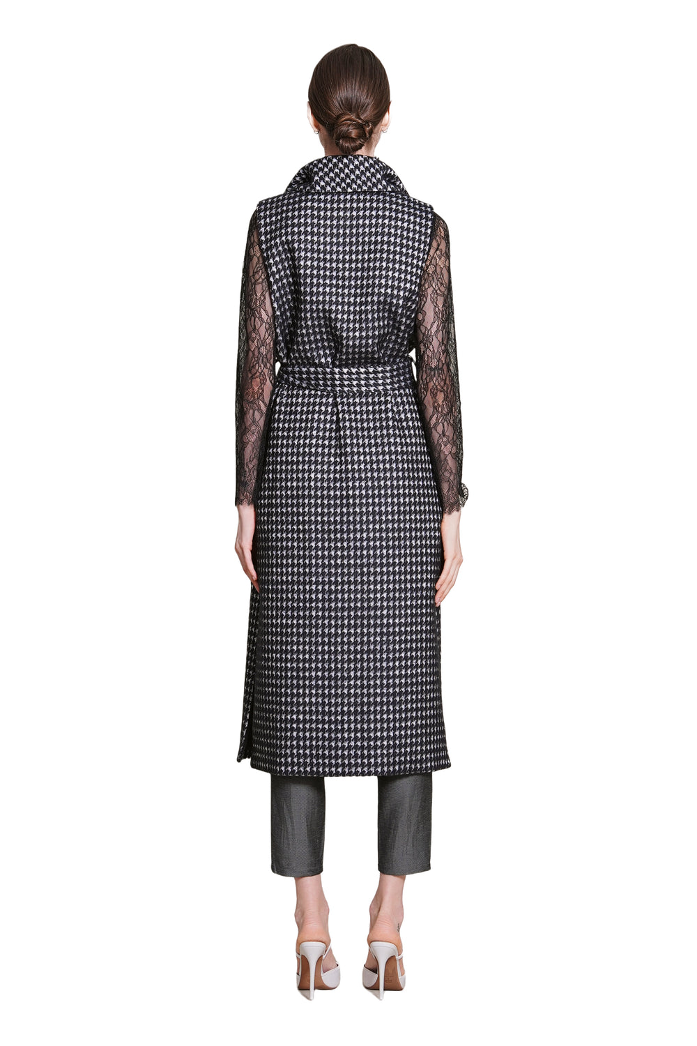 Bea Houndtooth Wool Maxi Sleeveless Trench