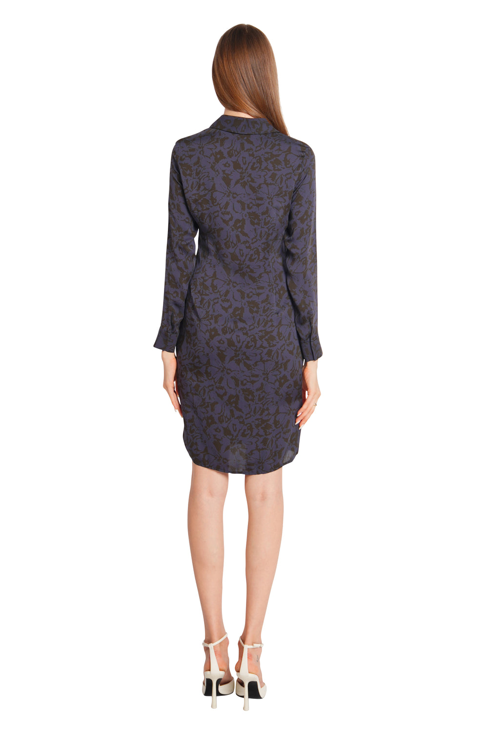 Chloe Silk Shirtdress in Dark Blue Print