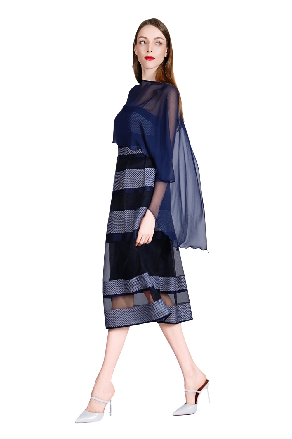 Rosita Silk Organza Dress with Chiffon Cape