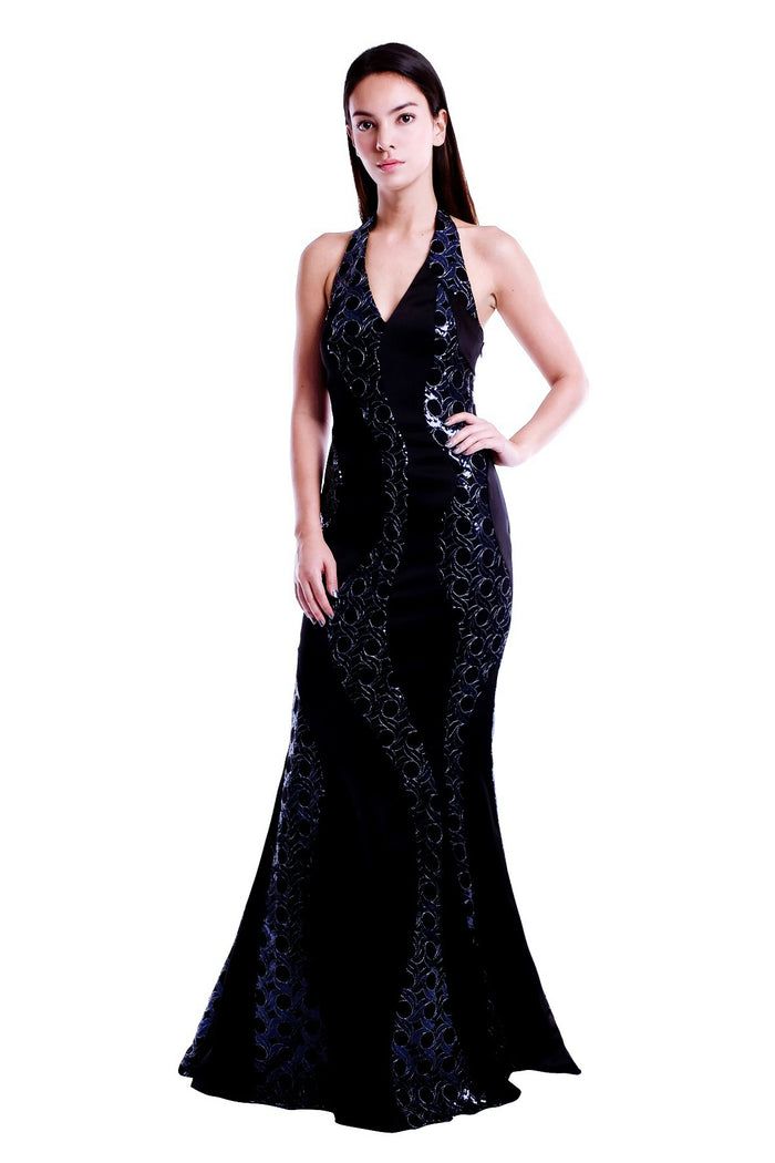 Elina Sequins Halter Gown
