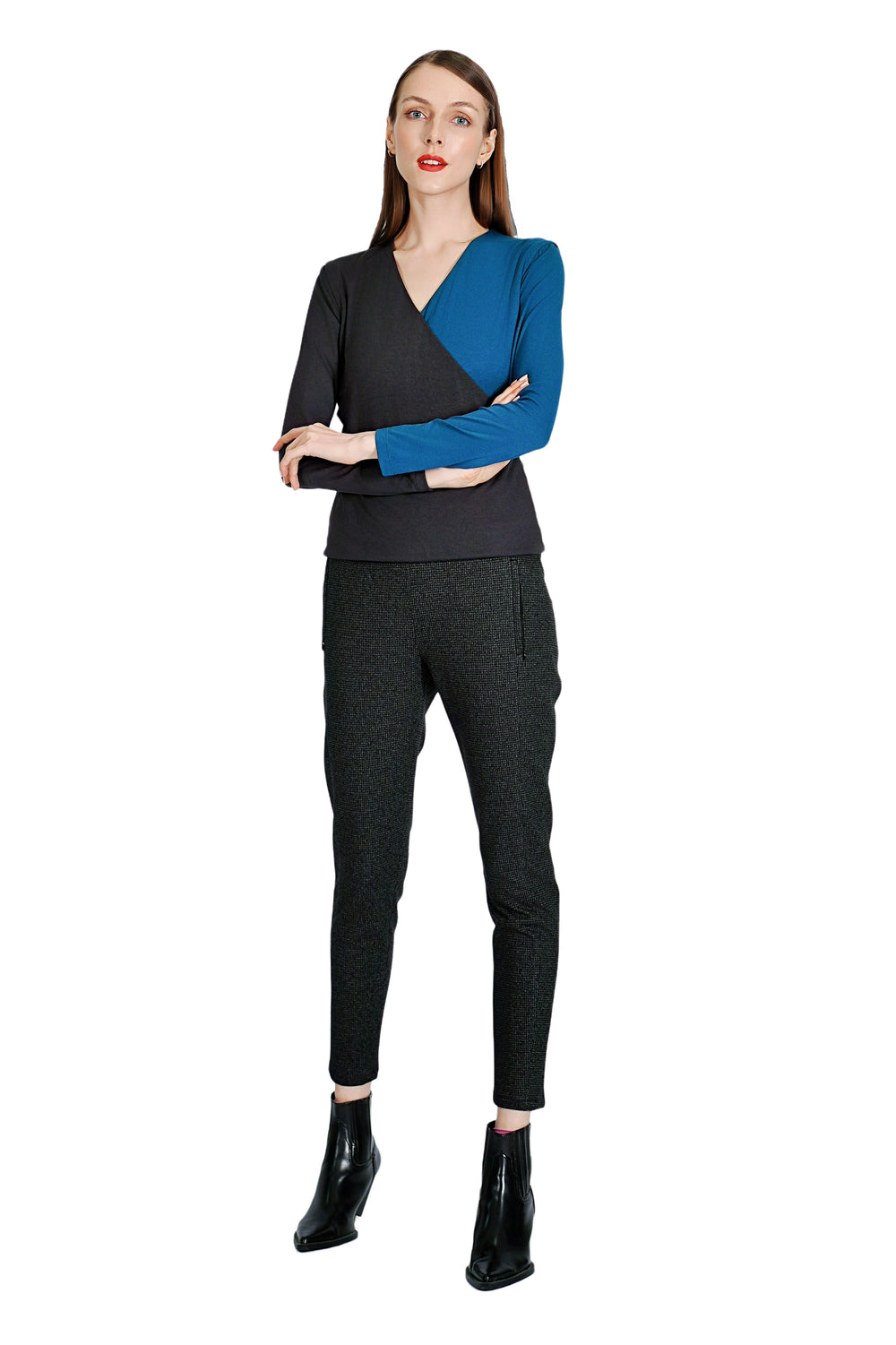 Sonya II Two-Toned Wrapped Effect Jersey Top