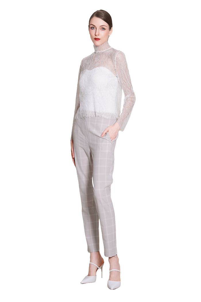 Jadina Trousers in Checkered Wool Suiting