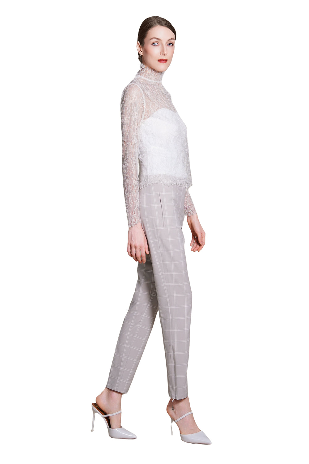 Jadina Trousers in Checkered Wool Suiting