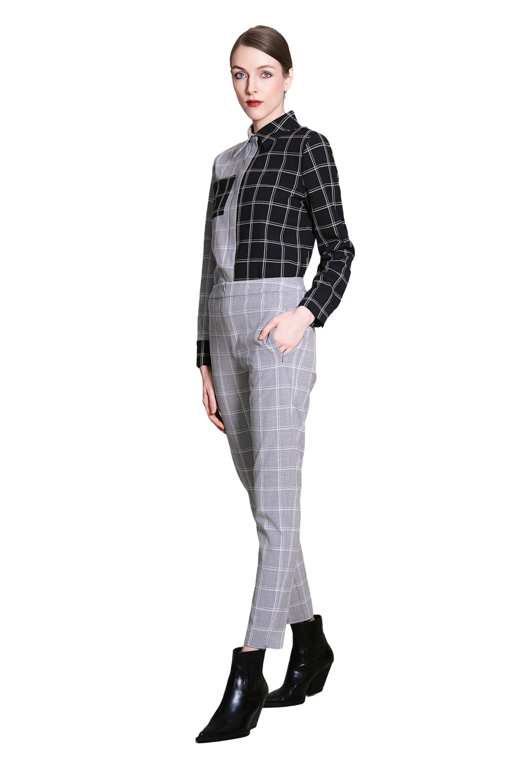 Jadina Trousers in Checkered Wool Suiting