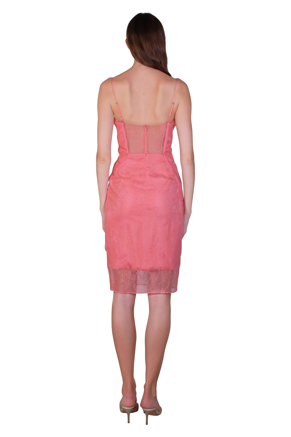 Elma Lace Dress in Coral Pink