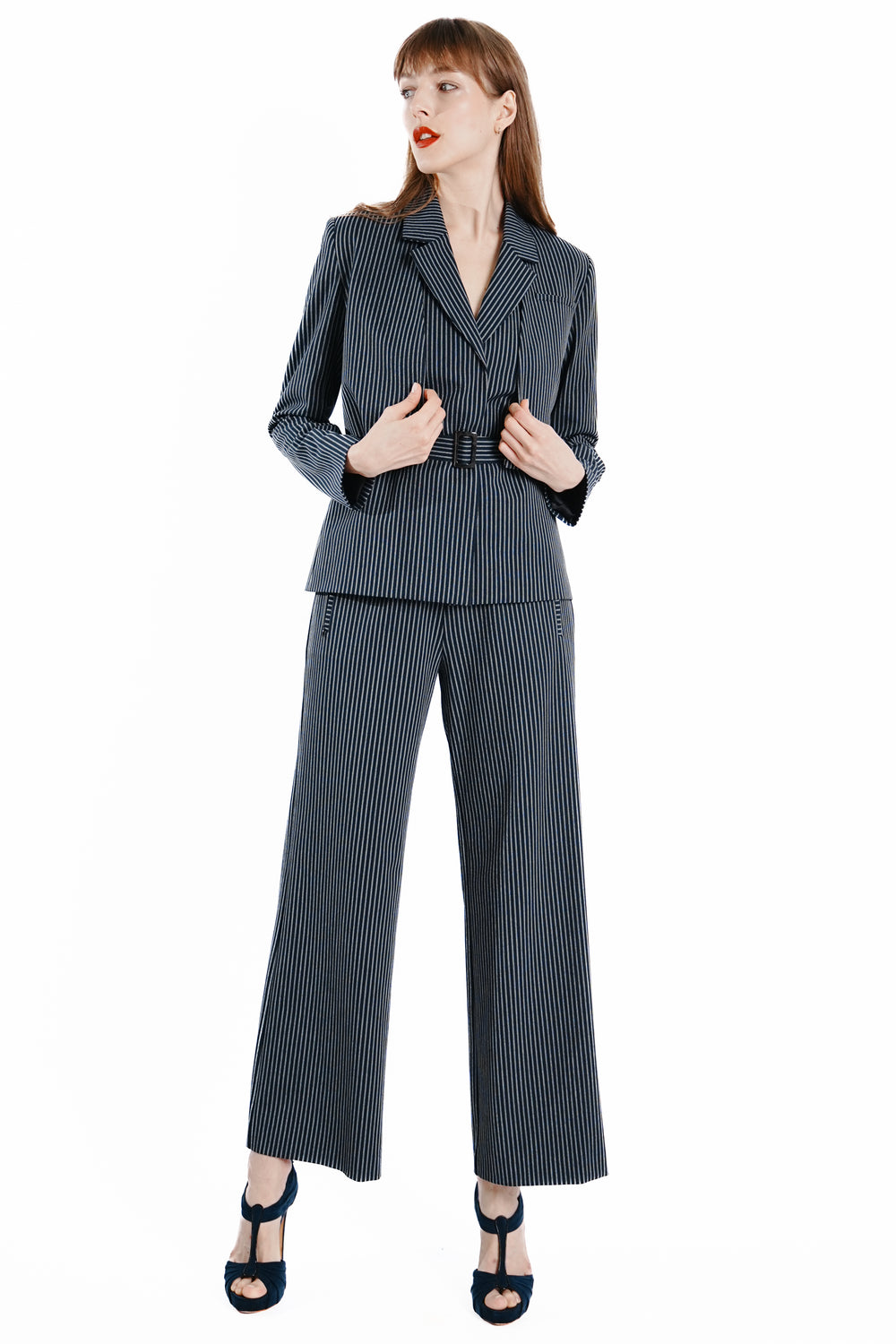 Cameron Wide Leg Pinstripe Trousers