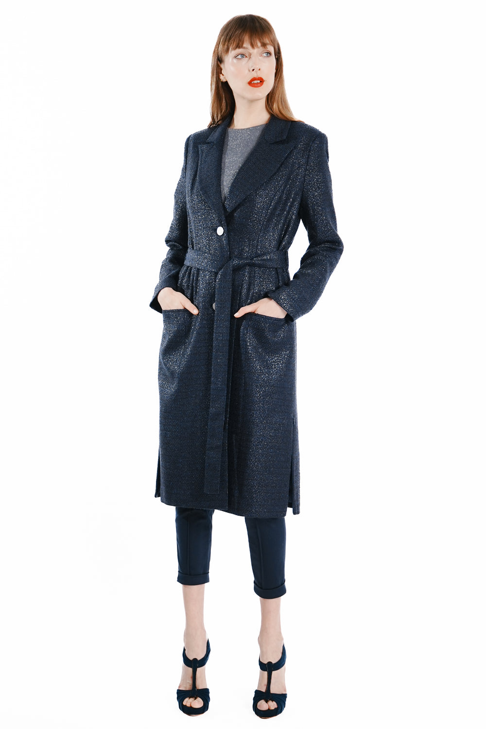 Sienna Maxi Tweed Coat with side zippers