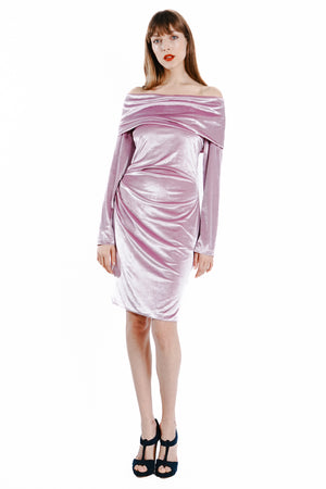 Dione Wrapped Shoulder Velvet Dress