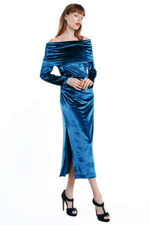 Dione Wrapped Shoulder Velvet Maxi Dress