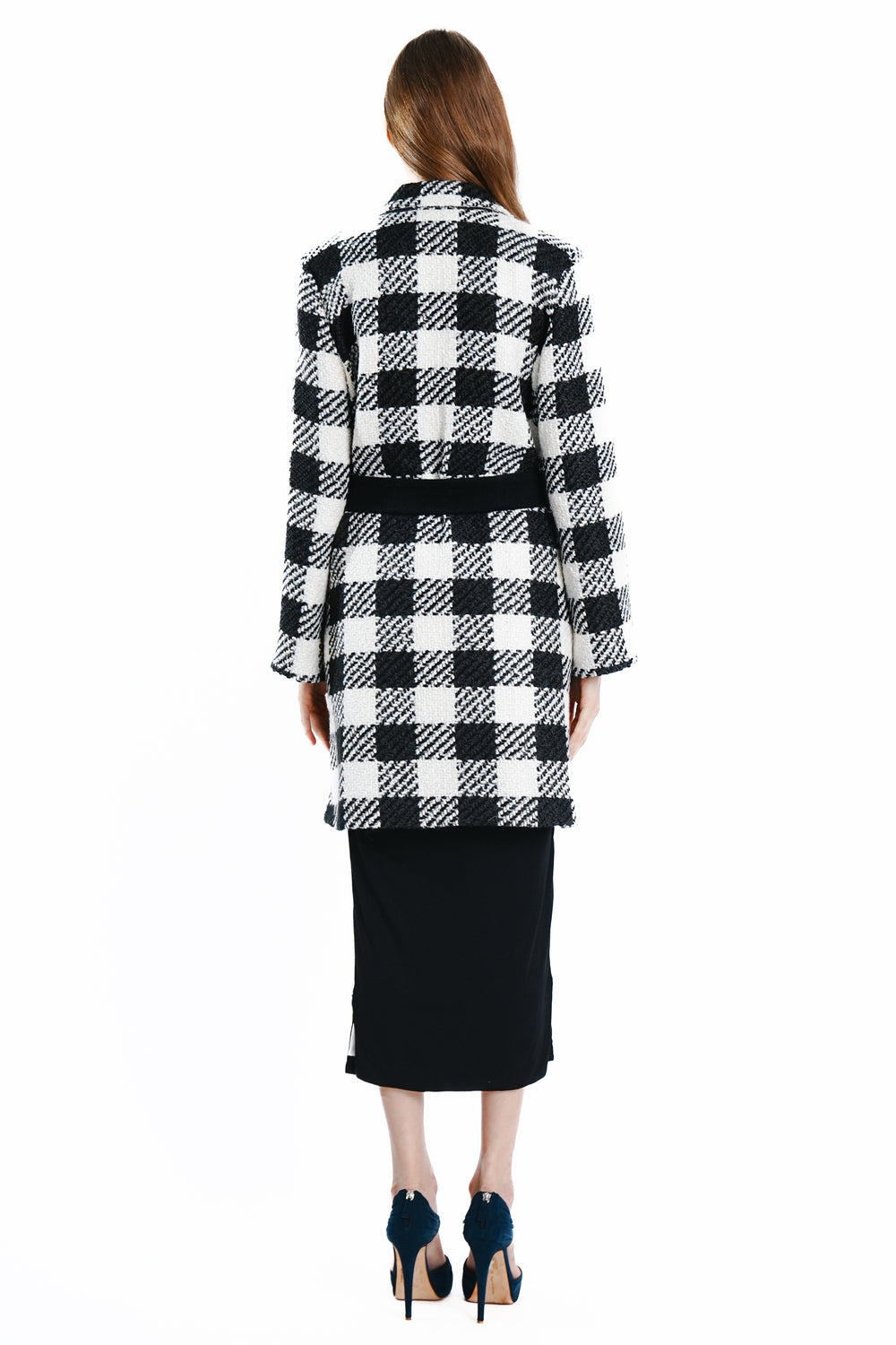 Adela Luxe Wool Checkered A-Line Coat