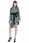 Oma Checkered Wrapped Coat with Satin Trim