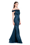 Theia Matte Open Zip Off-Shoulder Gown