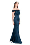 Theia Matte Open Zip Off-Shoulder Gown