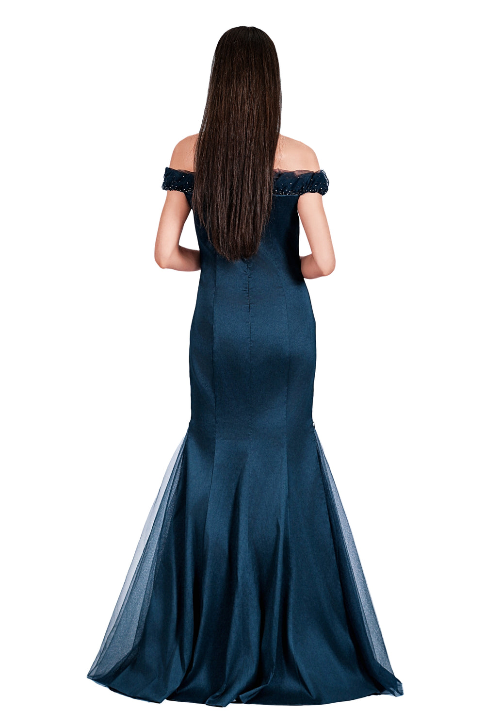 Theia Matte Open Zip Off-Shoulder Gown