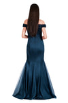 Theia Matte Open Zip Off-Shoulder Gown