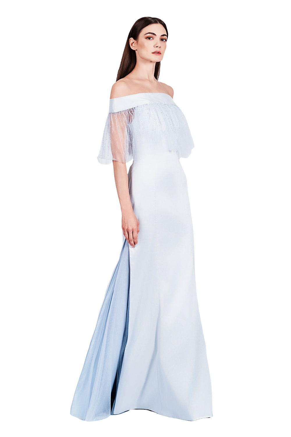 Cinella Matte Satine with Elastin Convertible Open Zipper Tulle Hem