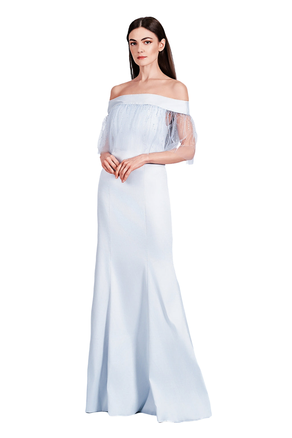 Cinella Matte Satine with Elastin Convertible Open Zipper Tulle Hem