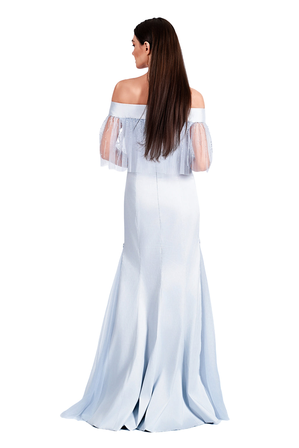Cinella Matte Satine with Elastin Convertible Open Zipper Tulle Hem