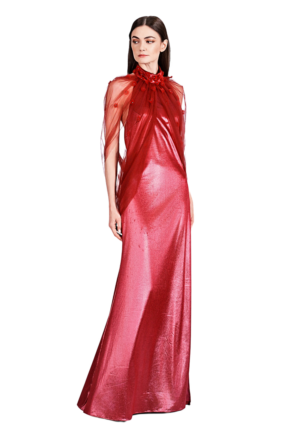 Aglaia Drapery Tulle and Velvet Embroidery Gown