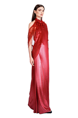 Aglaia Drapery Tulle and Velvet Embroidery Gown