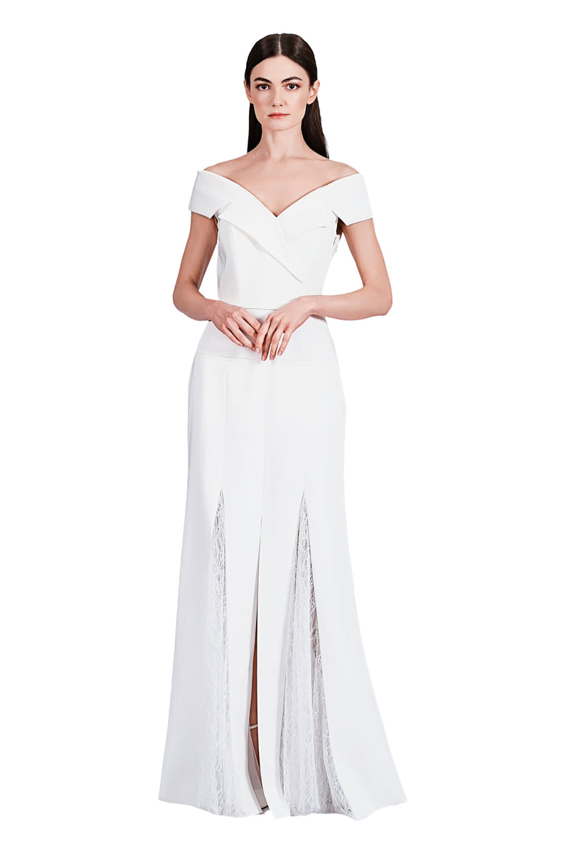 Estelle Tux Inspired Satin and Lace Gown