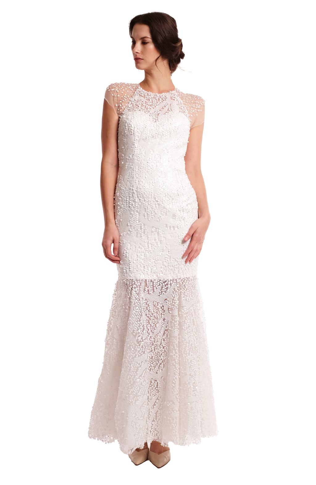 Ankie White Lace Fishtail Gown