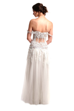 Balvine White Lace Embroidery Gown
