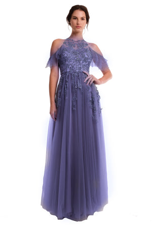 Chrissy Lace Pleated Chiffon Gown