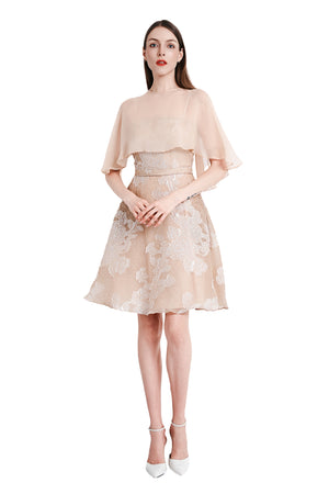 Phillipa Silk Organza Dress w/ Silk Chiffon Cape
