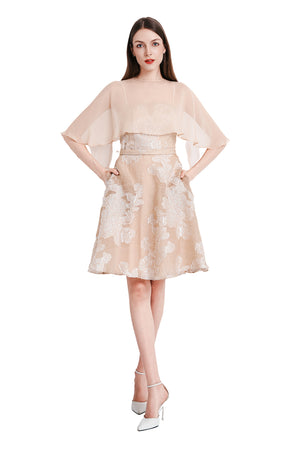 Phillipa Silk Organza Dress w/ Silk Chiffon Cape