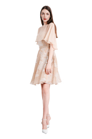 Phillipa Silk Organza Dress w/ Silk Chiffon Cape