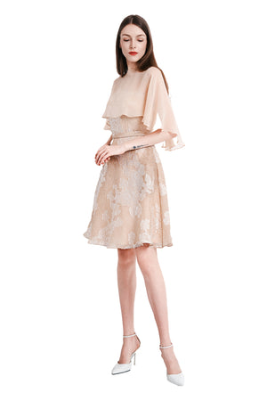 Phillipa Silk Organza Dress w/ Silk Chiffon Cape