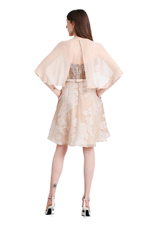 Phillipa Silk Organza Dress w/ Silk Chiffon Cape