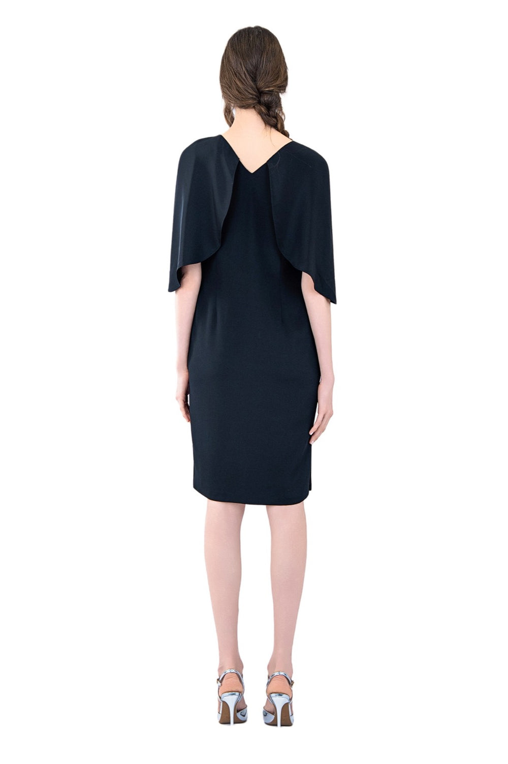 Reva Cape Sleeves Silk Crepe Dress
