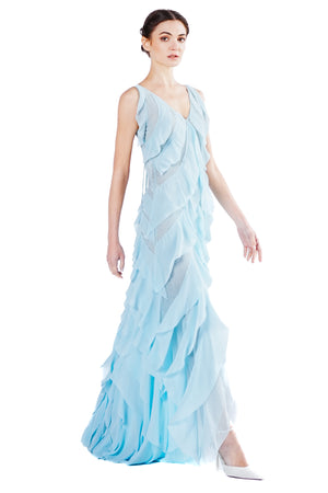 Julienne Multi-layer Chiffon Emb. Gown in Light Blue