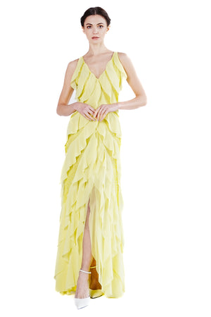 Julienne Multi-layer Chiffon Emb. Gown in Yellow