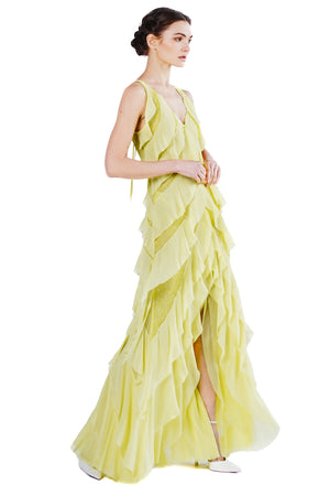 Julienne Multi-layer Chiffon Emb. Gown in Yellow