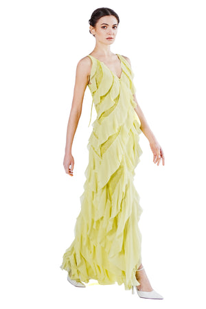 Julienne Multi-layer Chiffon Emb. Gown in Yellow