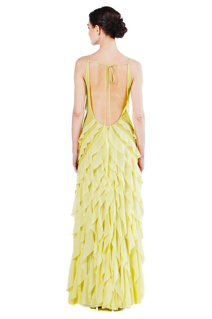 Julienne Multi-layer Chiffon Emb. Gown in Yellow